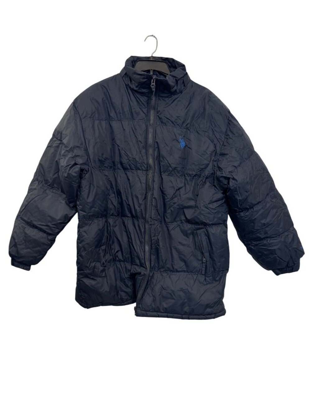U.S. Polo Assn. Mens Navy Puffer Coat Size L Full Zip Polyester Winter Jacket